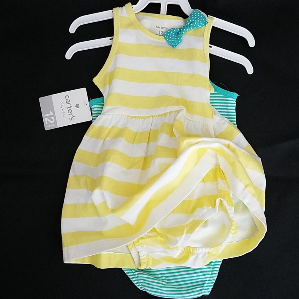 Carter's  Dress with matching bottoms, and romper